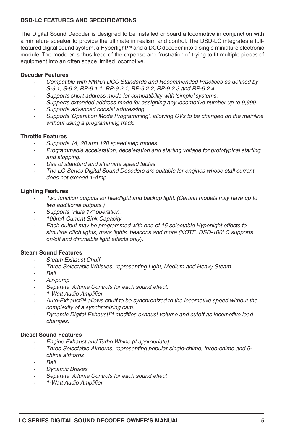SoundTraxx LC Series Owners Manual User Manual | Page 5 / 40