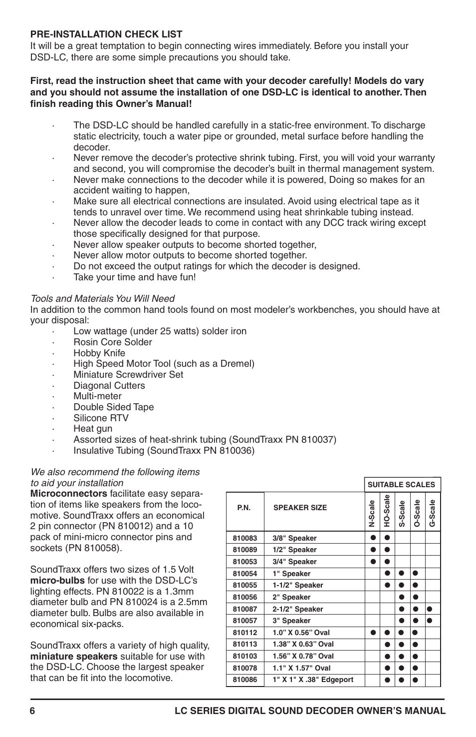 SoundTraxx LC Series Owners Manual User Manual | Page 6 / 40