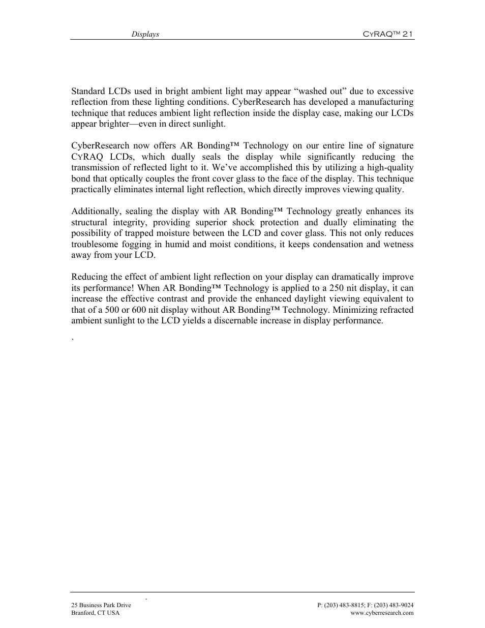 2 cyberresearch, Ar bonding™ technology | CyberResearch CYRAQ 21A User Manual | Page 13 / 82