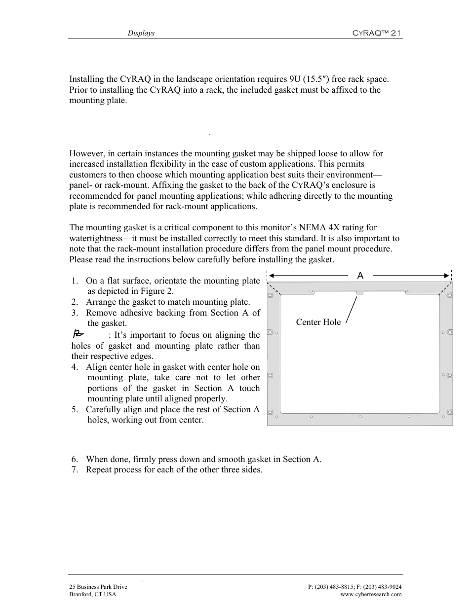 Rack-mount gasket installation, Figure 2: gasket installation, 1 rack-mount gasket installation | CyberResearch CYRAQ 21A User Manual | Page 23 / 82