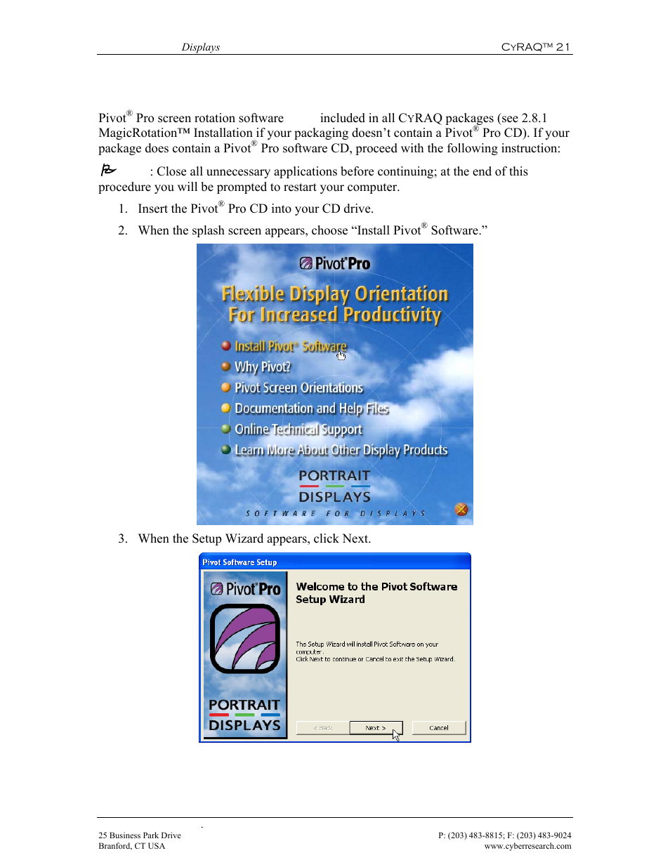 3 pivot, Pro installation | CyberResearch CYRAQ 21A User Manual | Page 45 / 82