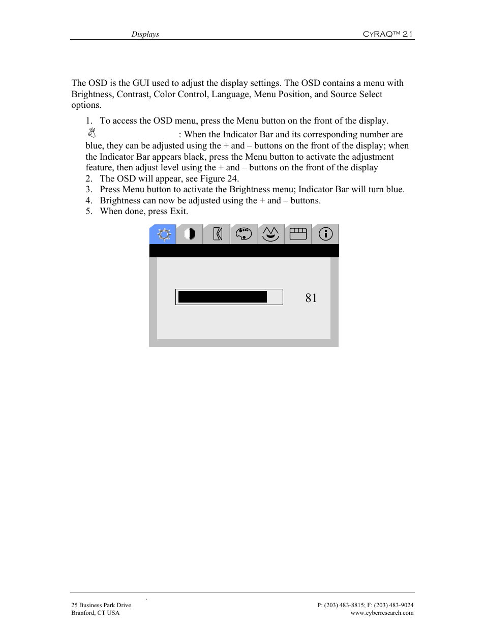 Accessing the osd, Figure 24: view of initial osd | CyberResearch CYRAQ 21A User Manual | Page 51 / 82
