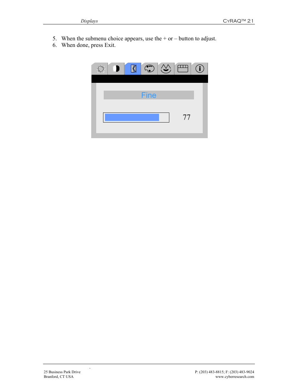Figure 27: fine adjustment, 77 fine | CyberResearch CYRAQ 21A User Manual | Page 53 / 82