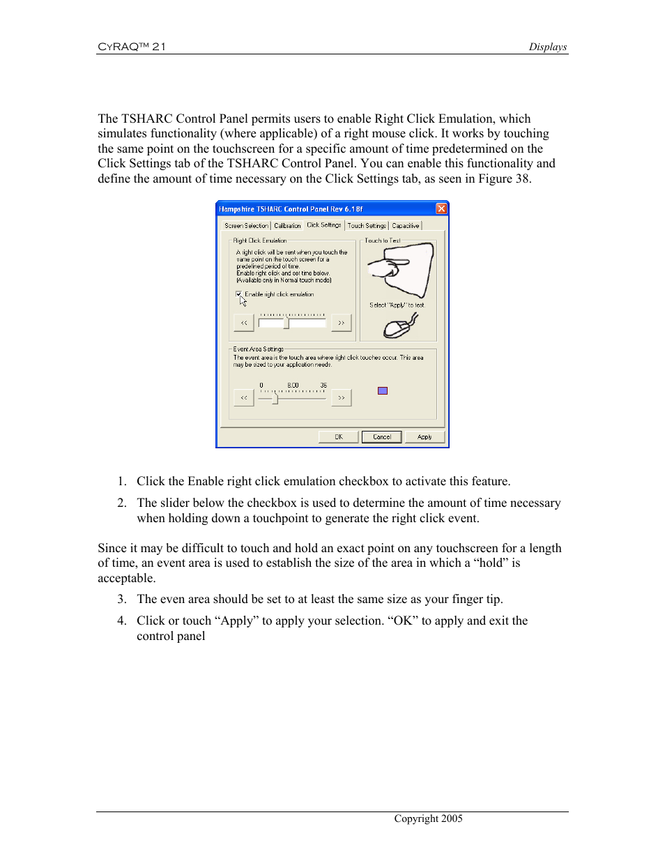6 right, Click, Emulation | Figure 38: click settings tab, 6 right click emulation | CyberResearch CYRAQ 21A User Manual | Page 68 / 82