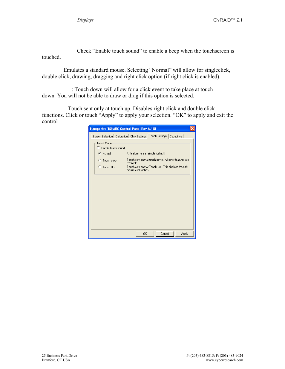 7 touch, Settings, Figure 39: touch settings tab | 7 touch settings | CyberResearch CYRAQ 21A User Manual | Page 69 / 82