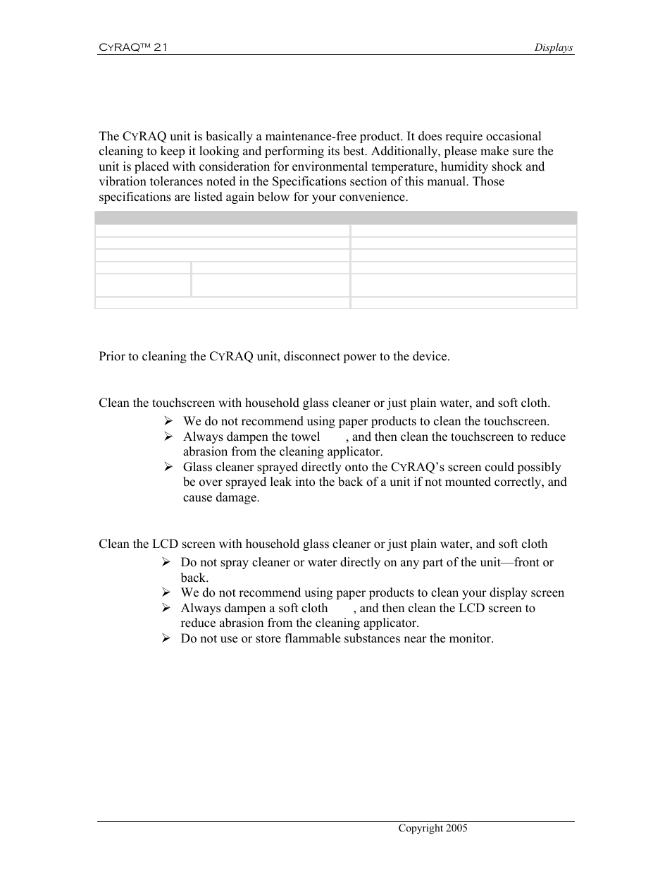 5 product care, 5 product, Care | 1 cleaning, 1 touchscreen 5.1.2 lcd | CyberResearch CYRAQ 21A User Manual | Page 70 / 82