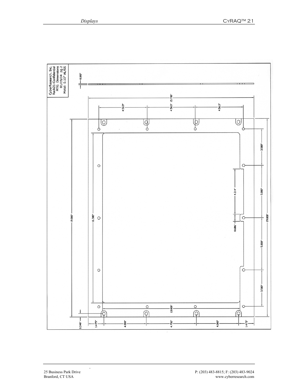 Figure 42: landscape mounting plate dimensions | CyberResearch CYRAQ 21A User Manual | Page 73 / 82