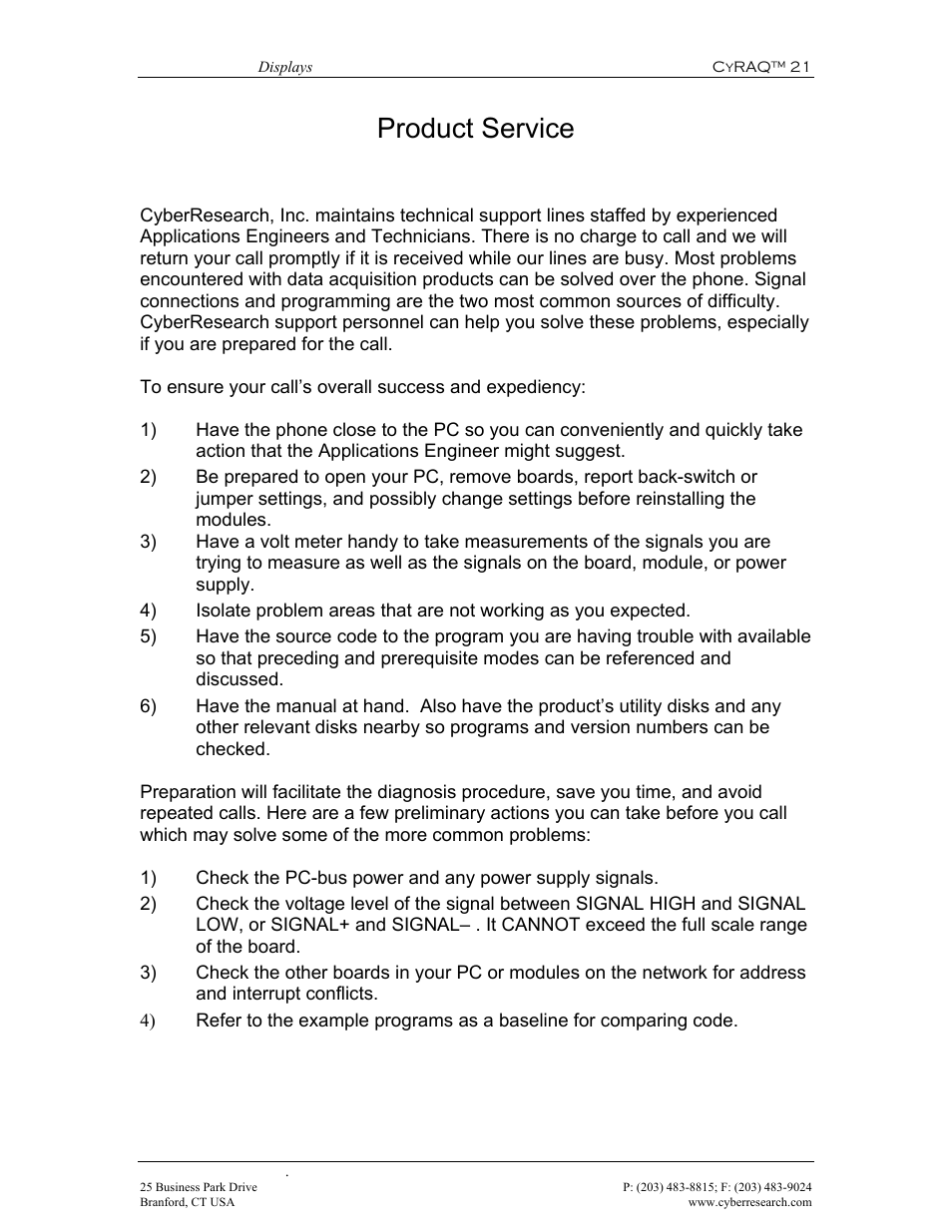 Product service | CyberResearch CYRAQ 21A User Manual | Page 77 / 82