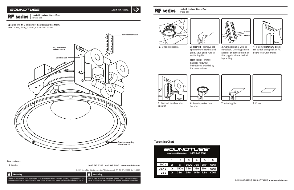 Soundtube RF122-150 User Manual | 2 pages