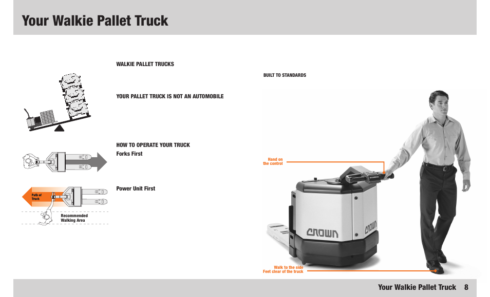 Your walkie pallet truck, 7 your walkie pallet truck, Your walkie pallet truck 8 | Crown Equipment PW 3000 Series User Manual | Page 5 / 16