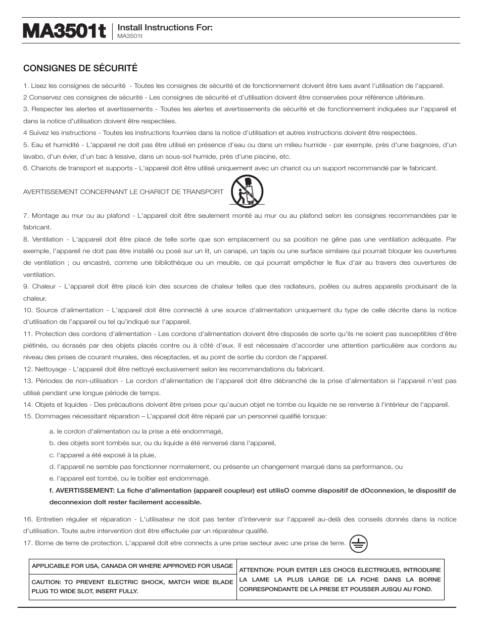 Ma3501t, Consignes de sécurité | Soundtube MA3501t User Manual | Page 3 / 8