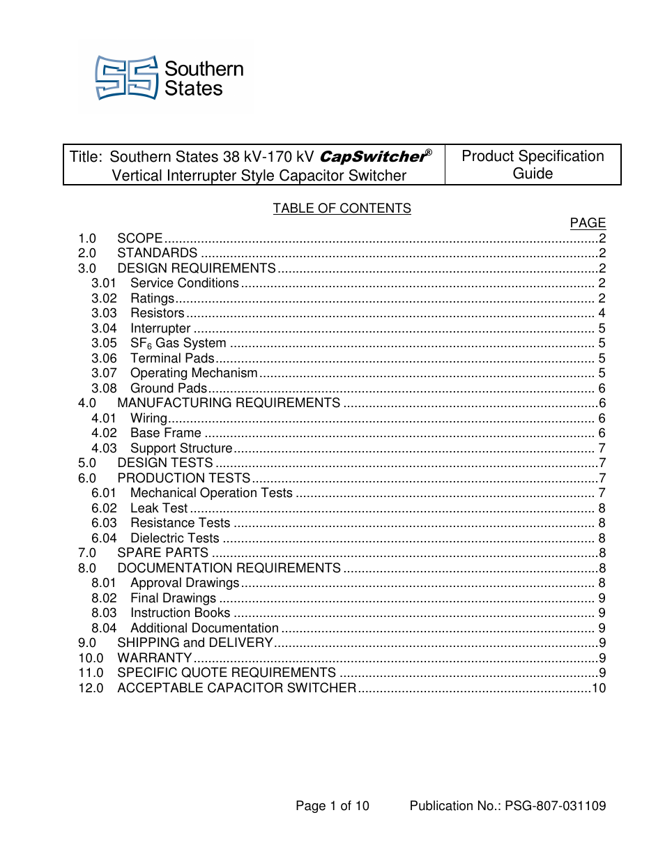 Southern States 38 kV-170 kV CapSwitcher User Manual | 10 pages