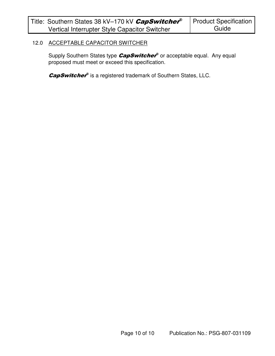 Capswitcher | Southern States 38 kV-170 kV CapSwitcher User Manual | Page 10 / 10