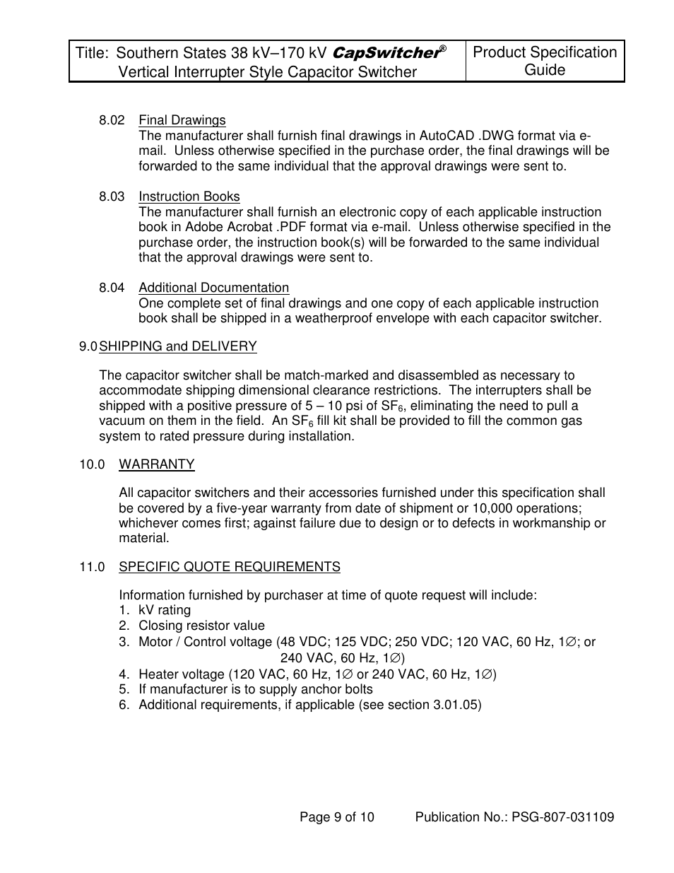 Capswitcher | Southern States 38 kV-170 kV CapSwitcher User Manual | Page 9 / 10