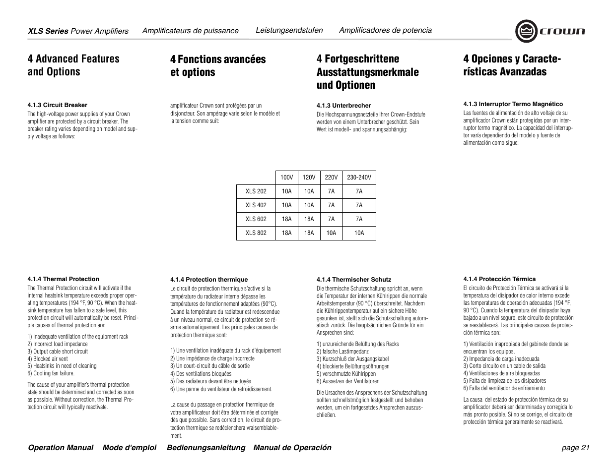 4 advanced features and options, 4 fonctions avancées et options, 4 opciones y caracte- rísticas avanzadas | Crown Equipment XLS 602 User Manual | Page 21 / 36