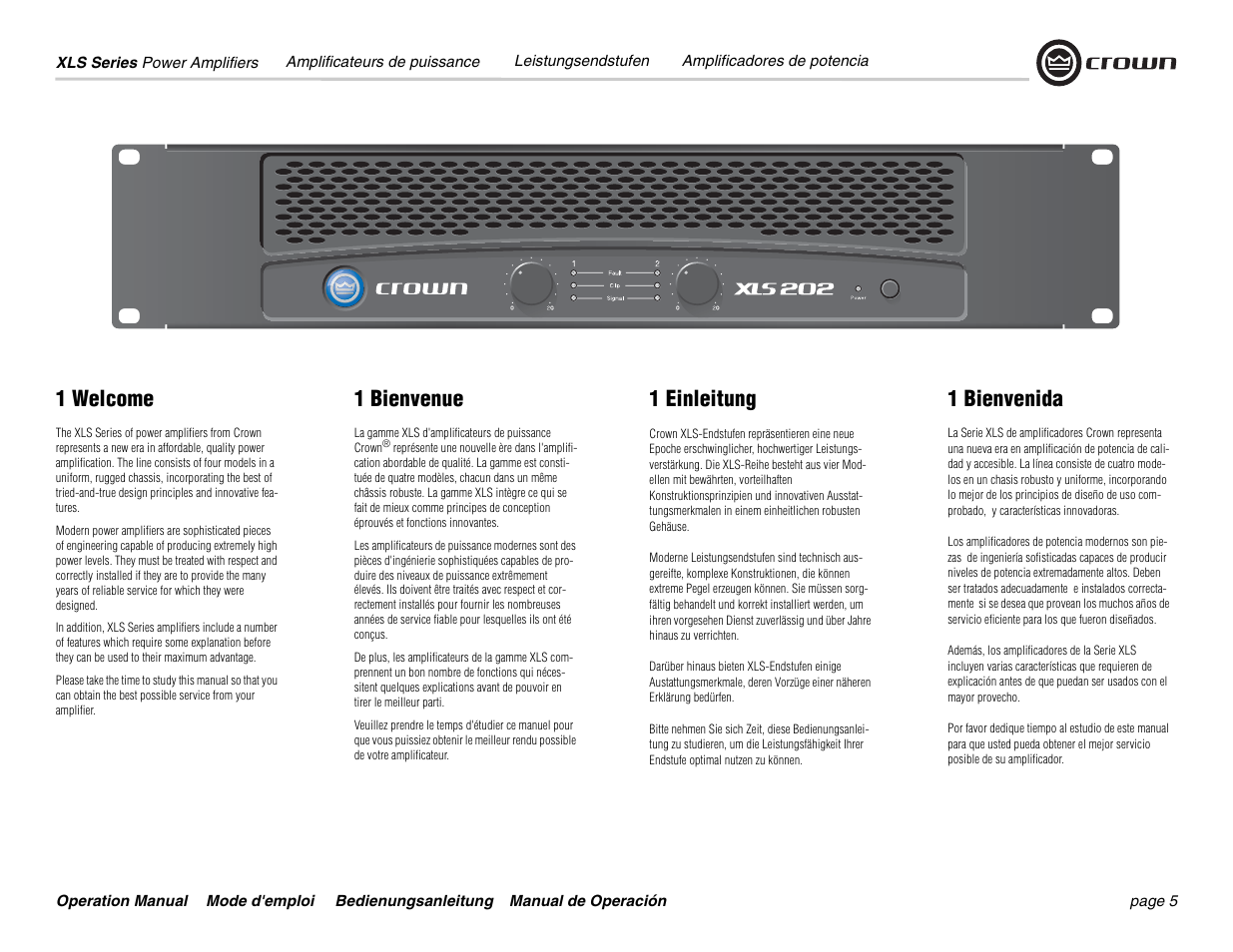 1 welcome, 1 bienvenue, 1 einleitung | 1 bienvenida | Crown Equipment XLS 602 User Manual | Page 5 / 36