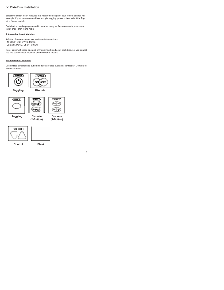 Iv. pixieplus installation, Assemble insert modules | SP Controls PixiePlus User Manual | Page 7 / 25