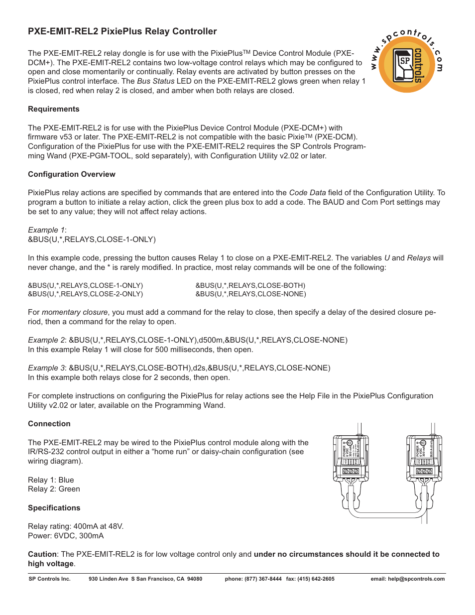 SP Controls PXE-EMIT-REL2 PixiePlus User Manual | 1 page