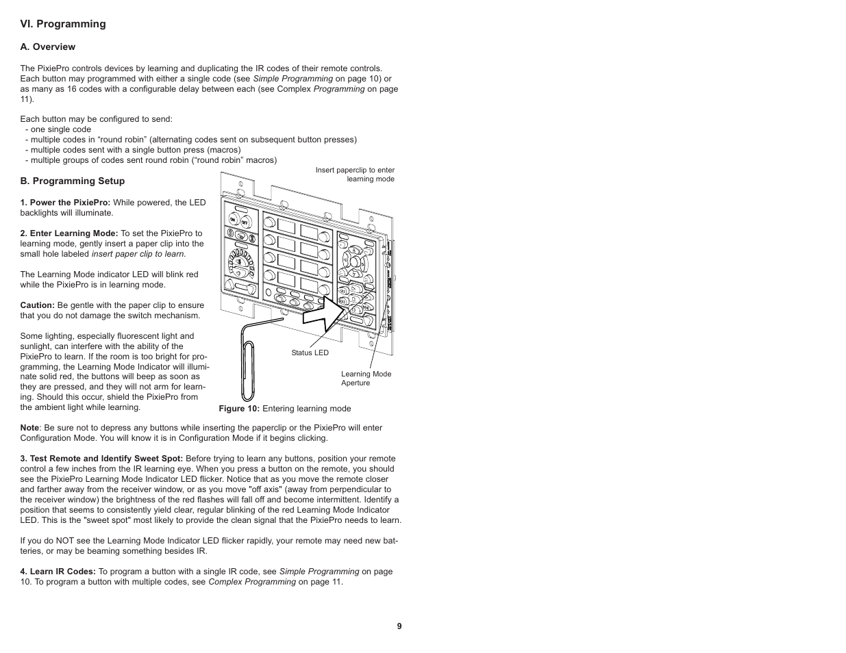 Vi. programming | SP Controls PixiePro User Manual | Page 12 / 31