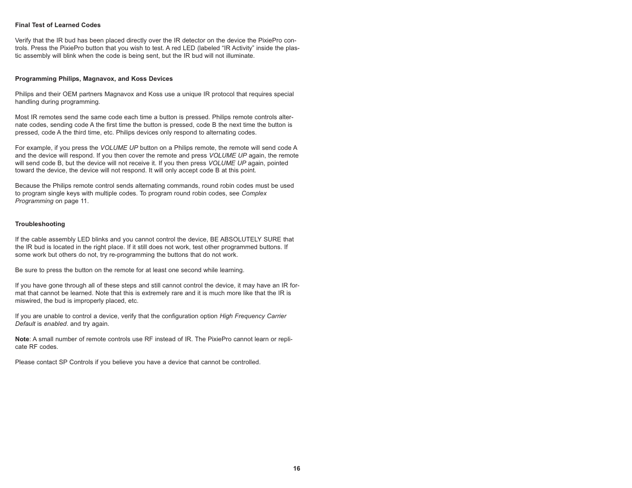 SP Controls PixiePro User Manual | Page 19 / 31