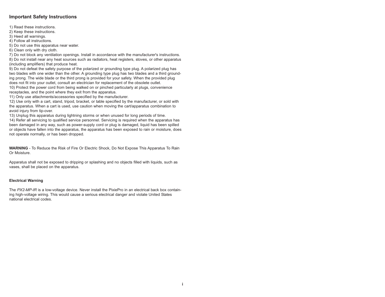 Important safety instructions | SP Controls PixiePro User Manual | Page 2 / 31