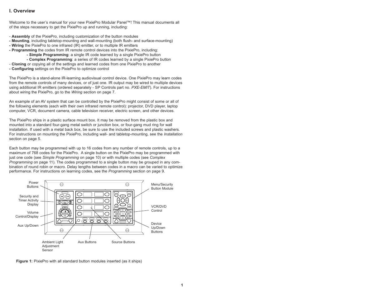 I. overview | SP Controls PixiePro User Manual | Page 4 / 31