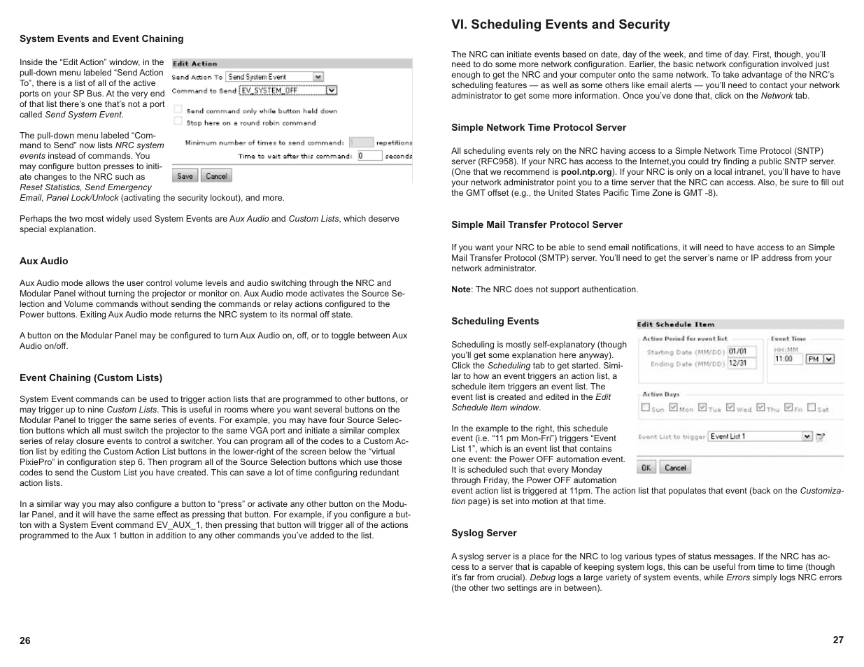 Vi. scheduling events and security | SP Controls PX2-NRC-1142 User Manual | Page 15 / 18