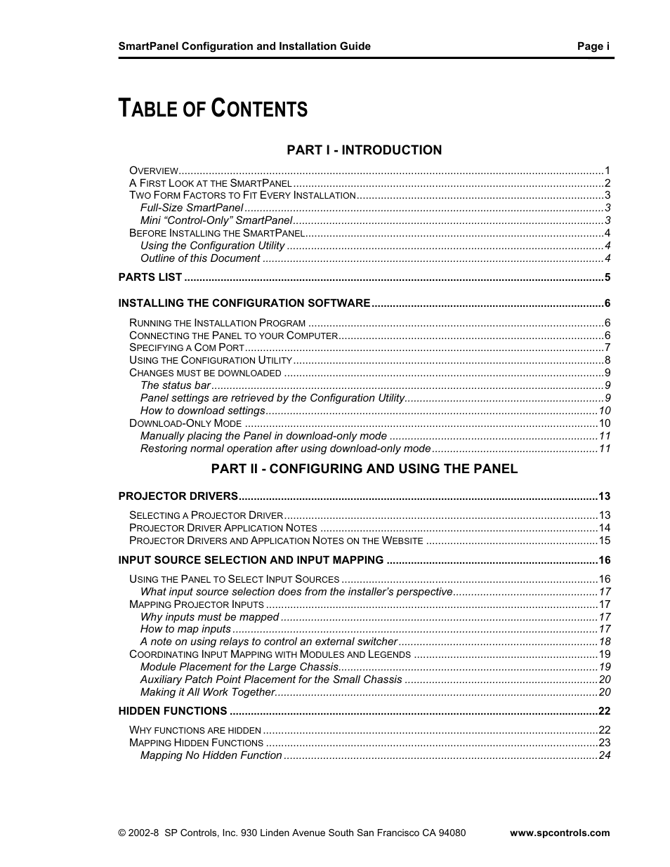 SP Controls SmartPanel User Manual | 76 pages