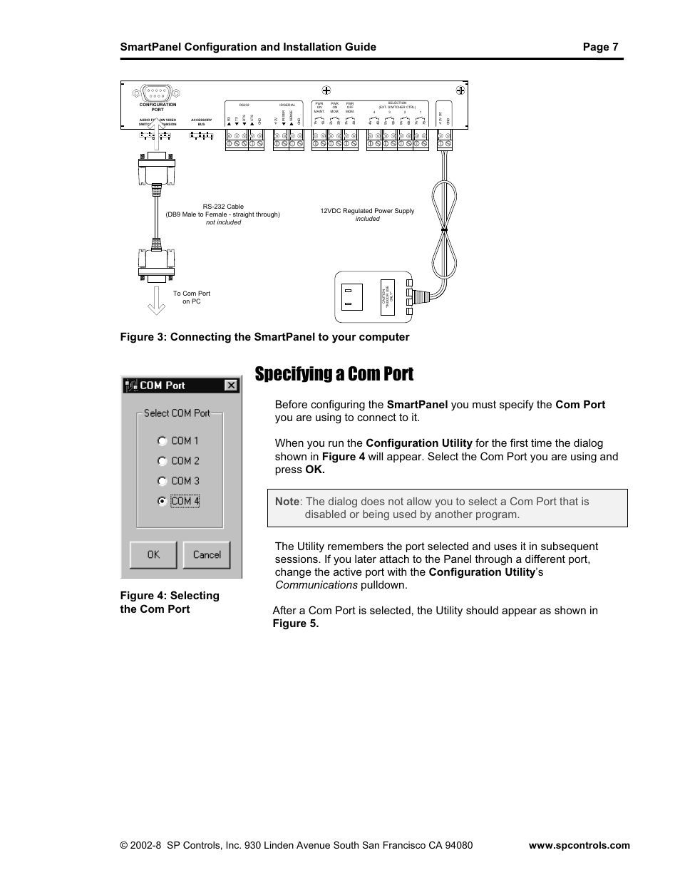 Specifying a com port | SP Controls SmartPanel User Manual | Page 11 / 76