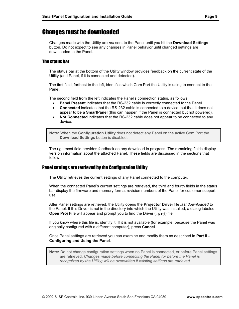 Changes must be downloaded | SP Controls SmartPanel User Manual | Page 13 / 76