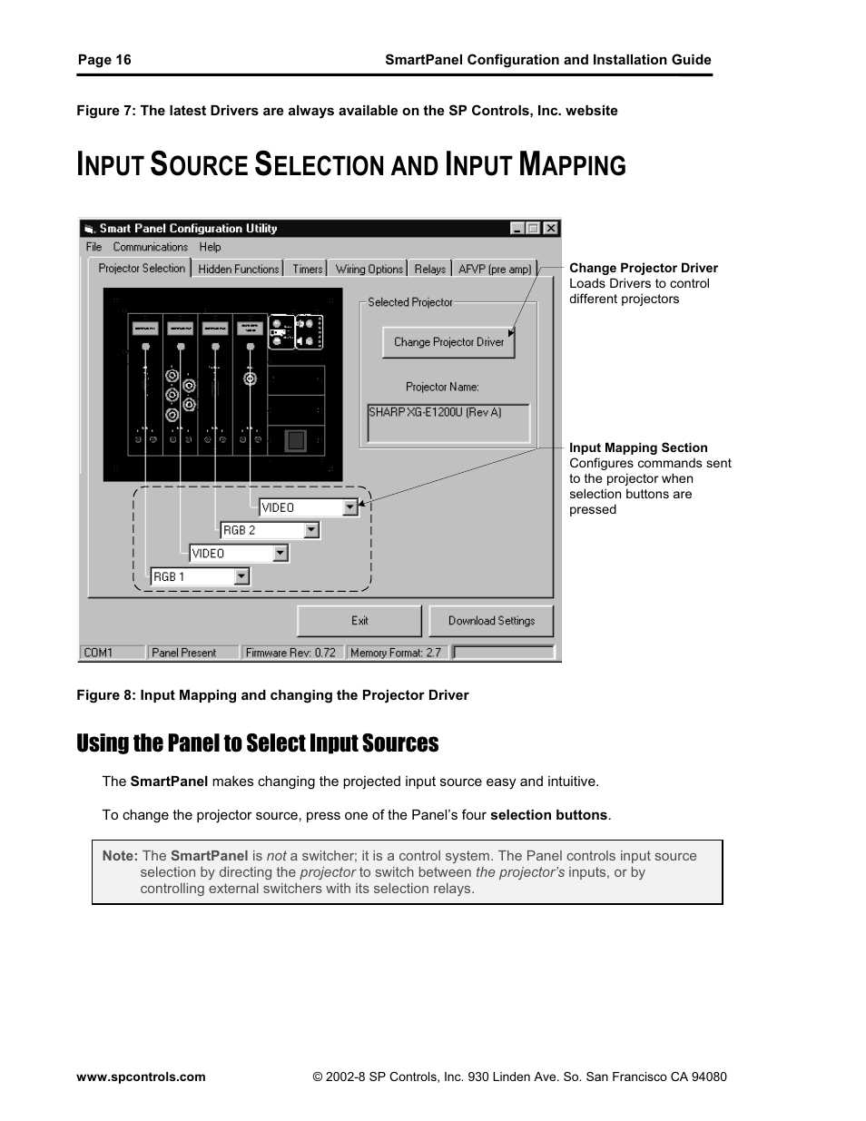 Nput, Ource, Election and | Apping | SP Controls SmartPanel User Manual | Page 20 / 76
