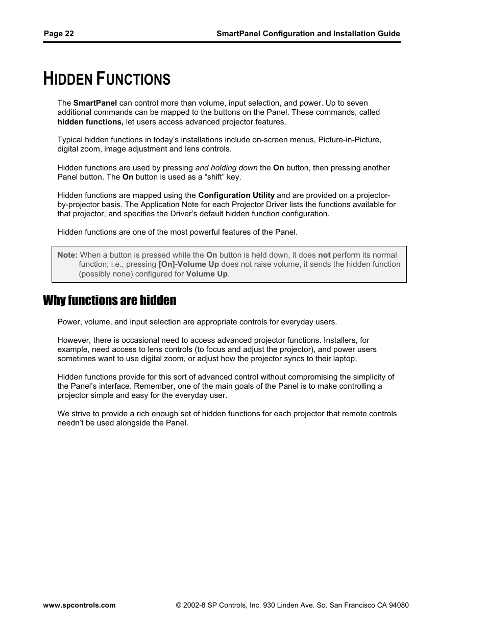Idden, Unctions, Why functions are hidden | SP Controls SmartPanel User Manual | Page 26 / 76