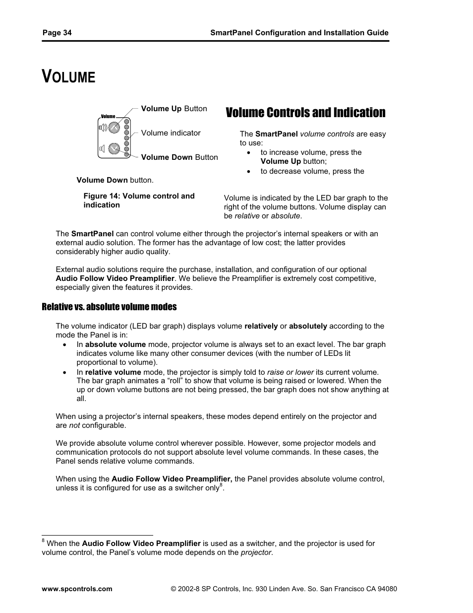 Olume, Volume controls and indication | SP Controls SmartPanel User Manual | Page 38 / 76