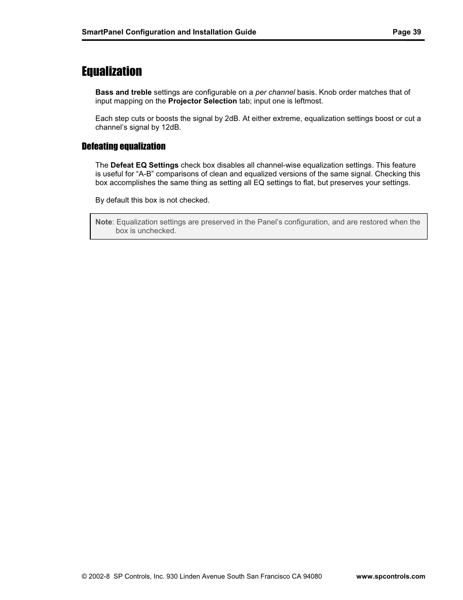 Equalization | SP Controls SmartPanel User Manual | Page 43 / 76