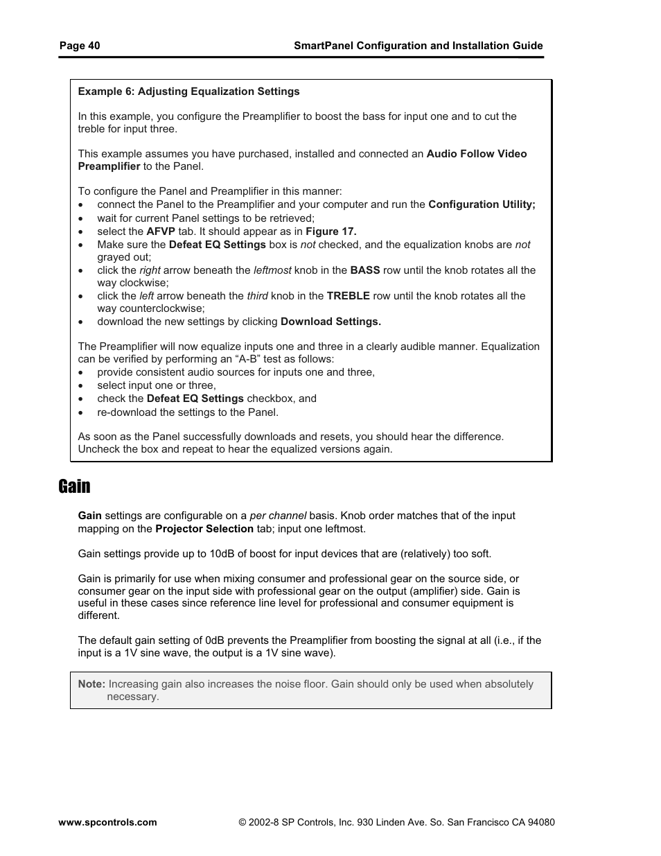 Gain | SP Controls SmartPanel User Manual | Page 44 / 76