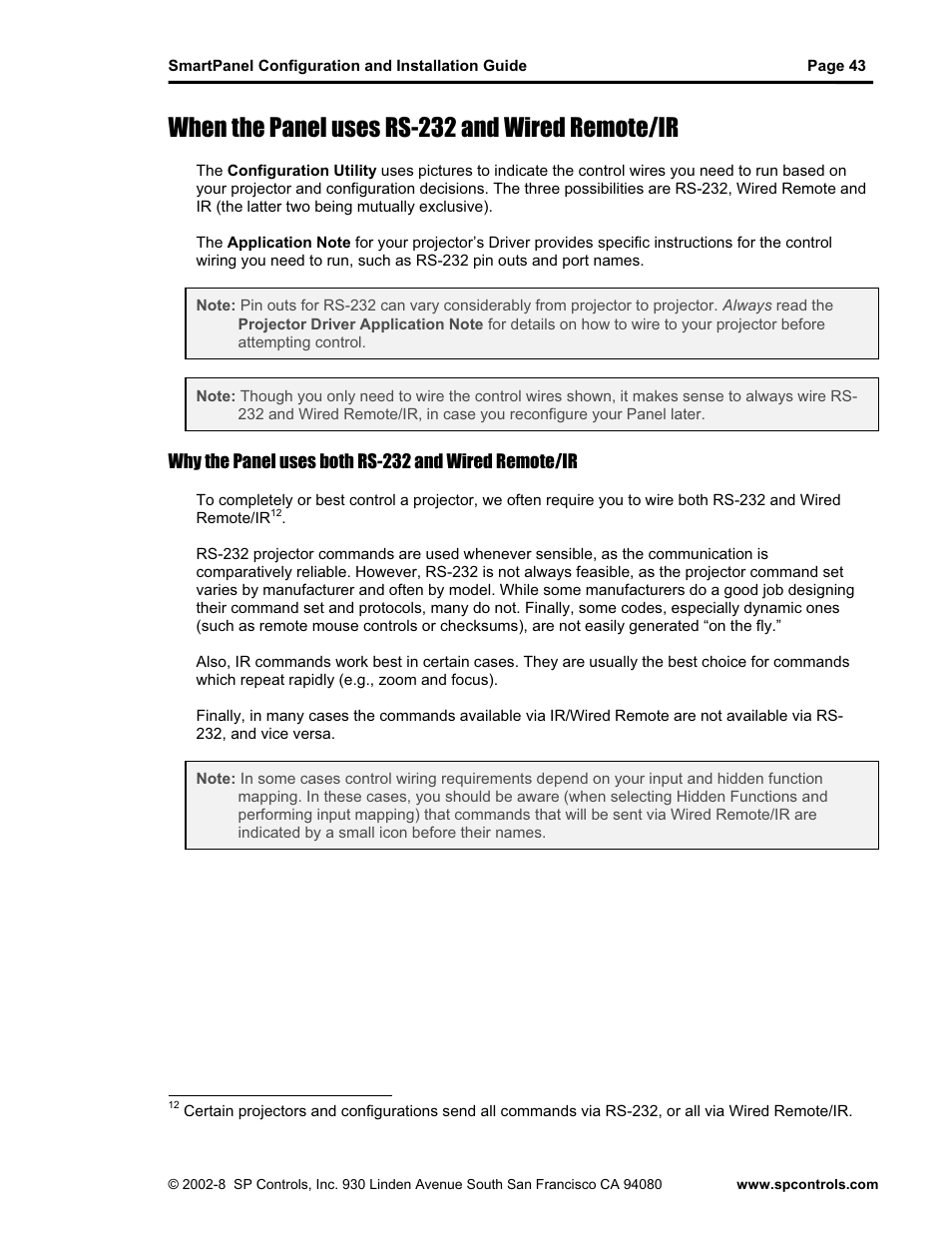 When the panel uses rs-232 and wired remote/ir | SP Controls SmartPanel User Manual | Page 47 / 76