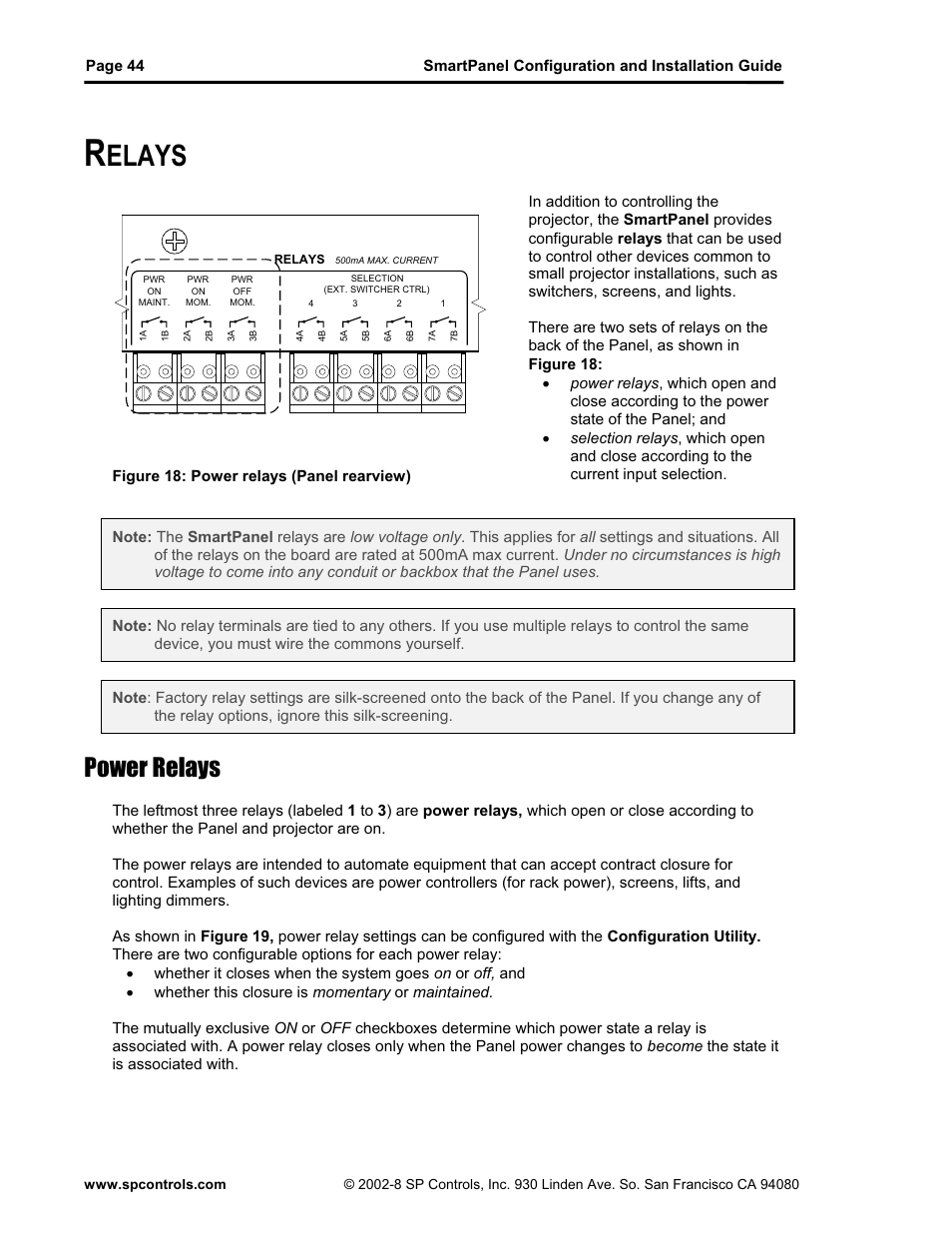 Elays, Power relays | SP Controls SmartPanel User Manual | Page 48 / 76