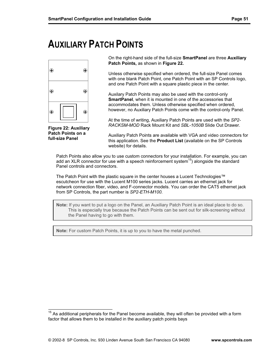 Uxiliary, Atch, Oints | SP Controls SmartPanel User Manual | Page 55 / 76