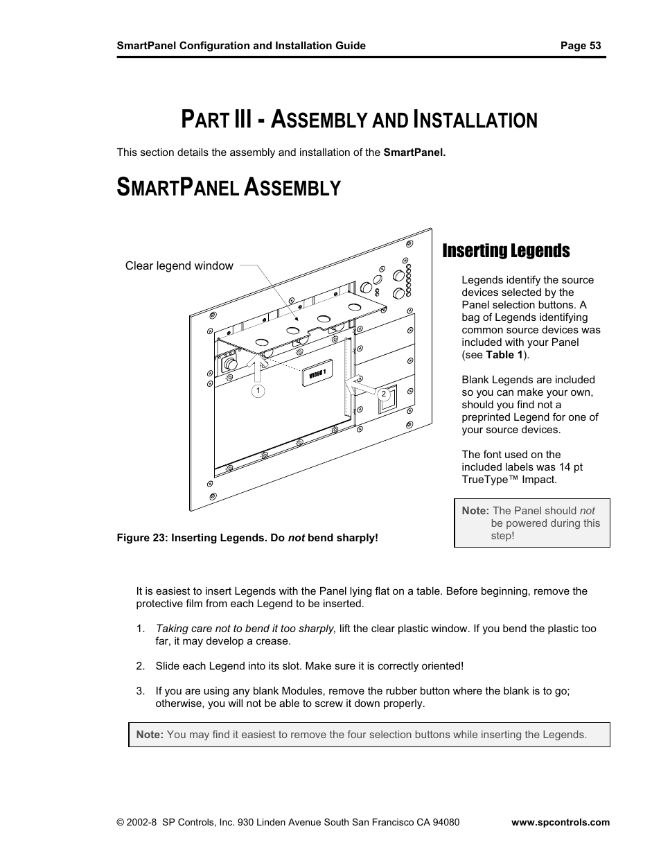 Iii - a, Ssembly and, Nstallation | Mart, Anel, Ssembly | SP Controls SmartPanel User Manual | Page 57 / 76