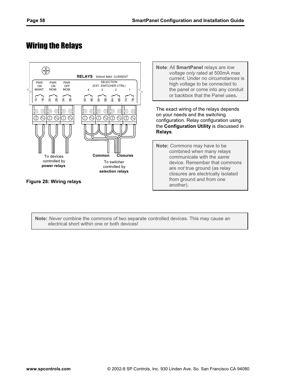 Wiring the relays, Figure 28: wiring relays | SP Controls SmartPanel User Manual | Page 62 / 76