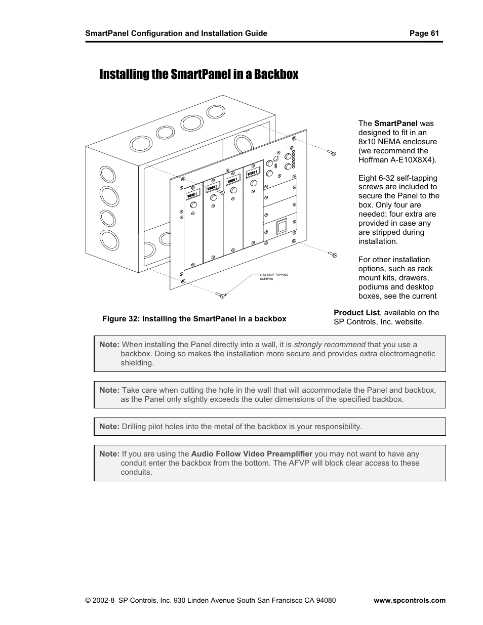 Installing the smartpanel in a backbox | SP Controls SmartPanel User Manual | Page 65 / 76