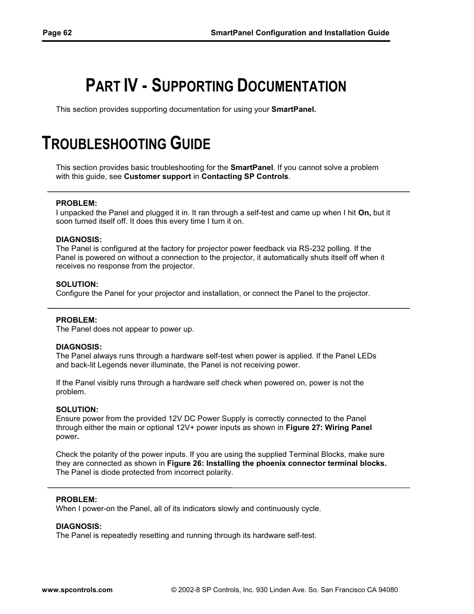 Iv - s, Upporting, Ocumentation | Roubleshooting, Uide | SP Controls SmartPanel User Manual | Page 66 / 76