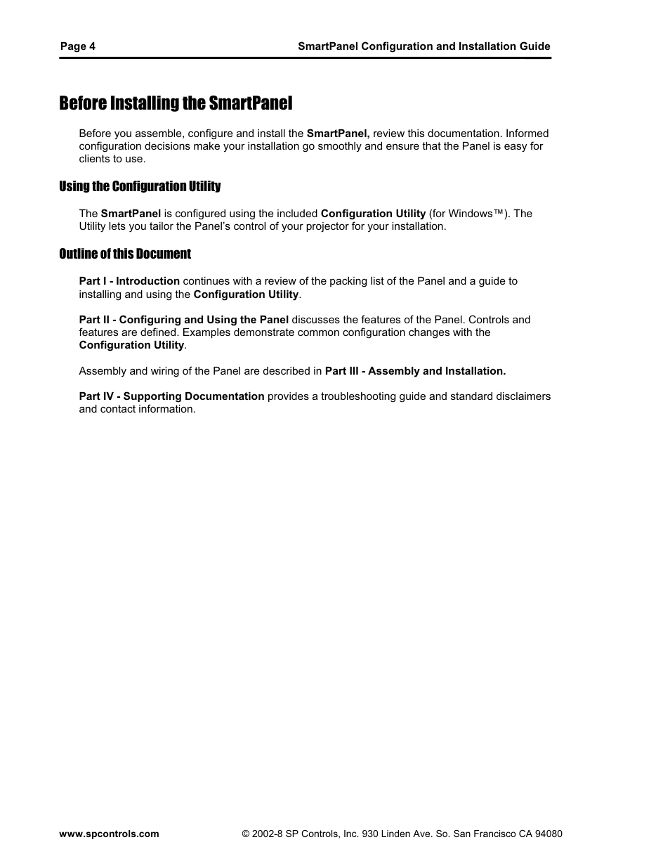 Before installing the smartpanel | SP Controls SmartPanel User Manual | Page 8 / 76
