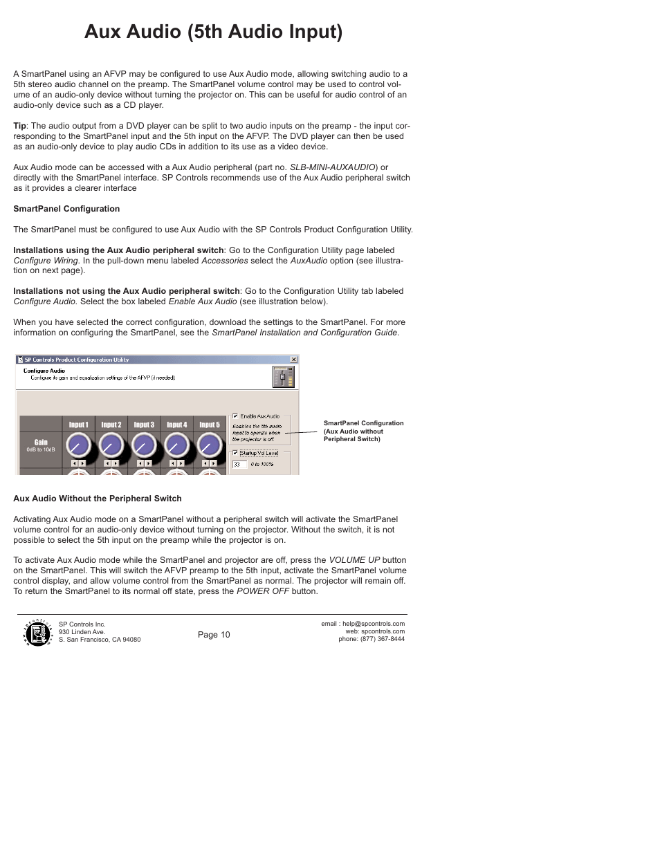 Aux audio (5th audio input) | SP Controls SP3-AFVP+ User Manual | Page 10 / 16