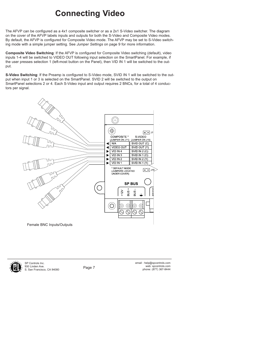 Connecting video | SP Controls SP3-AFVP+ User Manual | Page 7 / 16