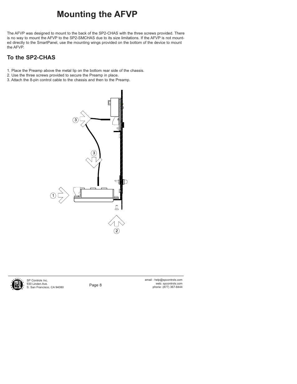 Mounting the afvp | SP Controls SP3-AFVP+ User Manual | Page 8 / 16