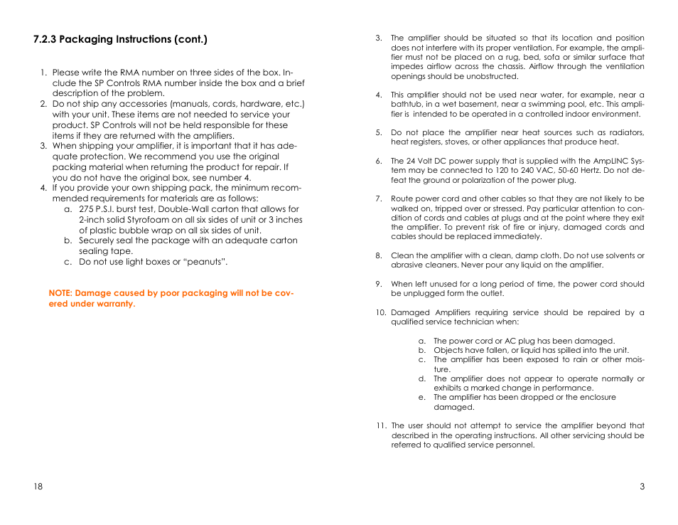 3 packaging instructions (cont.) | SP Controls AmpLINC System User Manual | Page 3 / 10