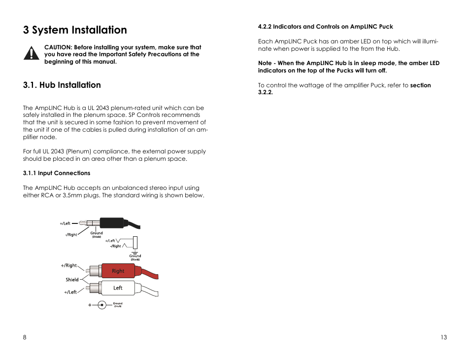 3 system installation, Hub installation | SP Controls AmpLINC System User Manual | Page 8 / 10