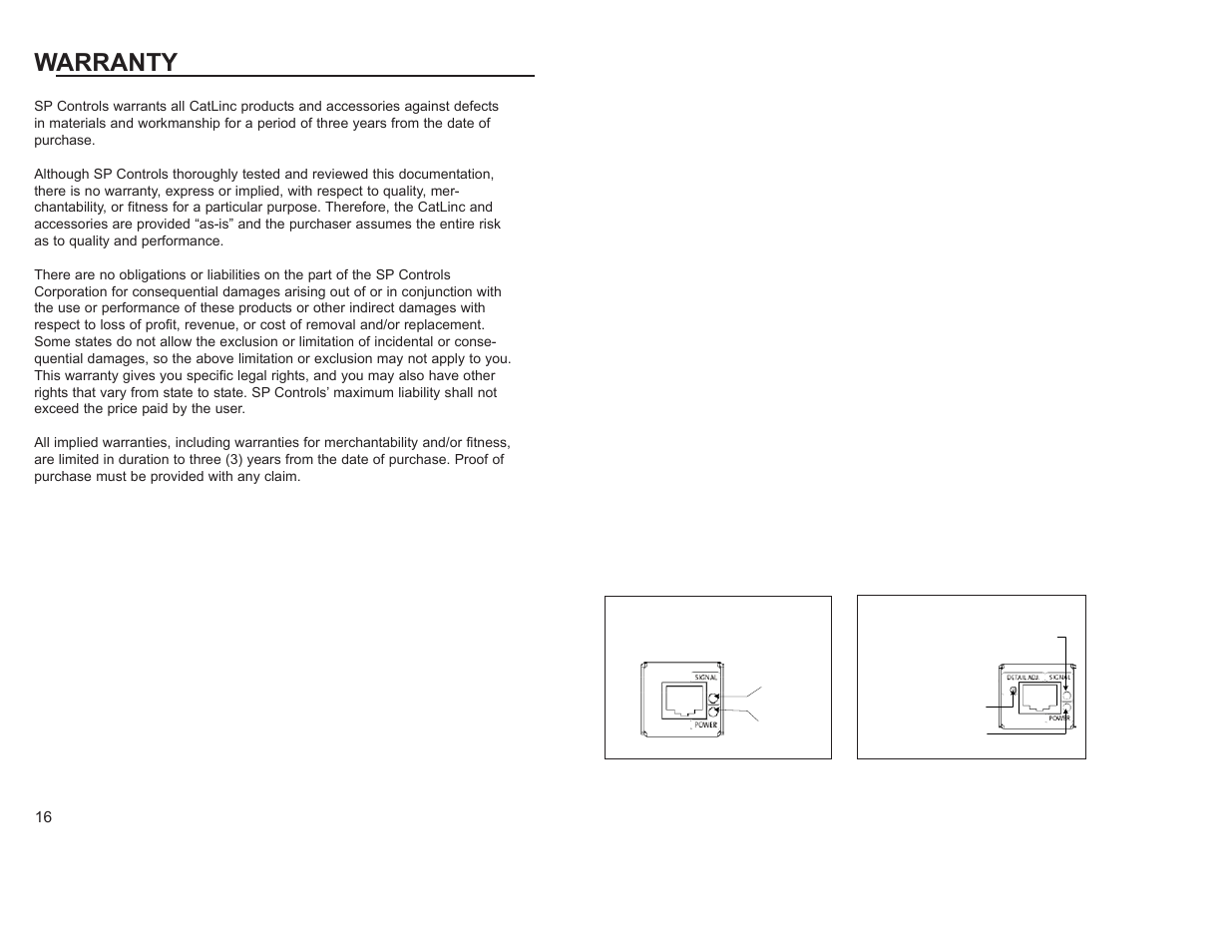 Warranty | SP Controls CatLinc User Manual | Page 18 / 20