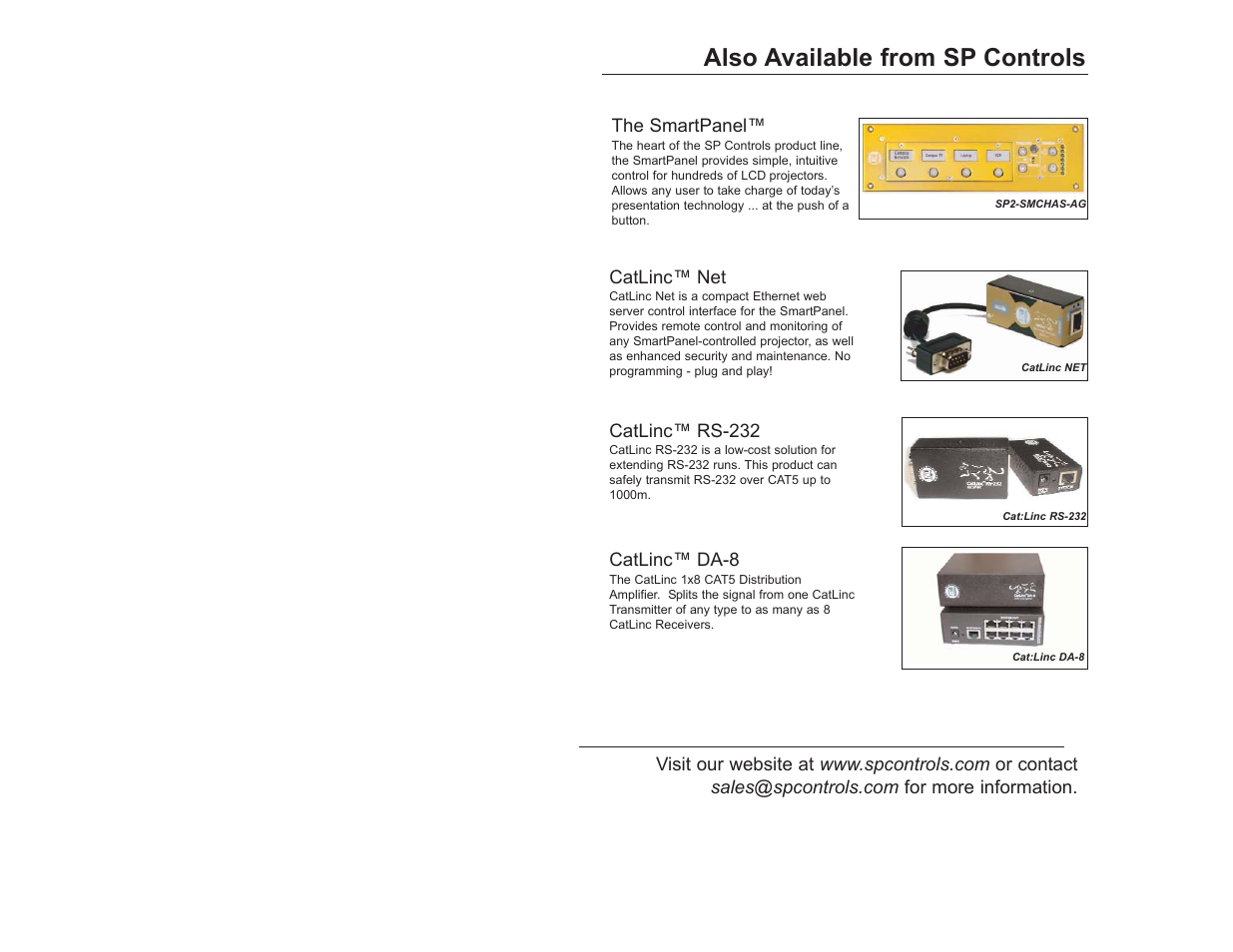 Also available from sp controls | SP Controls CatLinc User Manual | Page 19 / 20